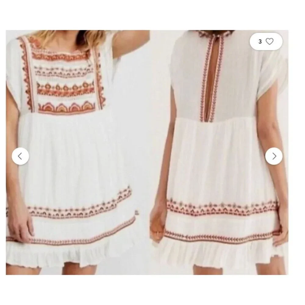 Free People Mini Dress Sunrise Wanderer Boho Tribal Pattern w/ Pockets Small - Picture 2 of 13